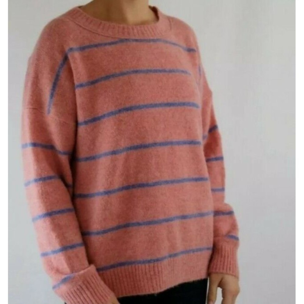 J. Crew Size Medium Alpaca Blend Crewneck Sweater Long Sleeve Striped Women Wool